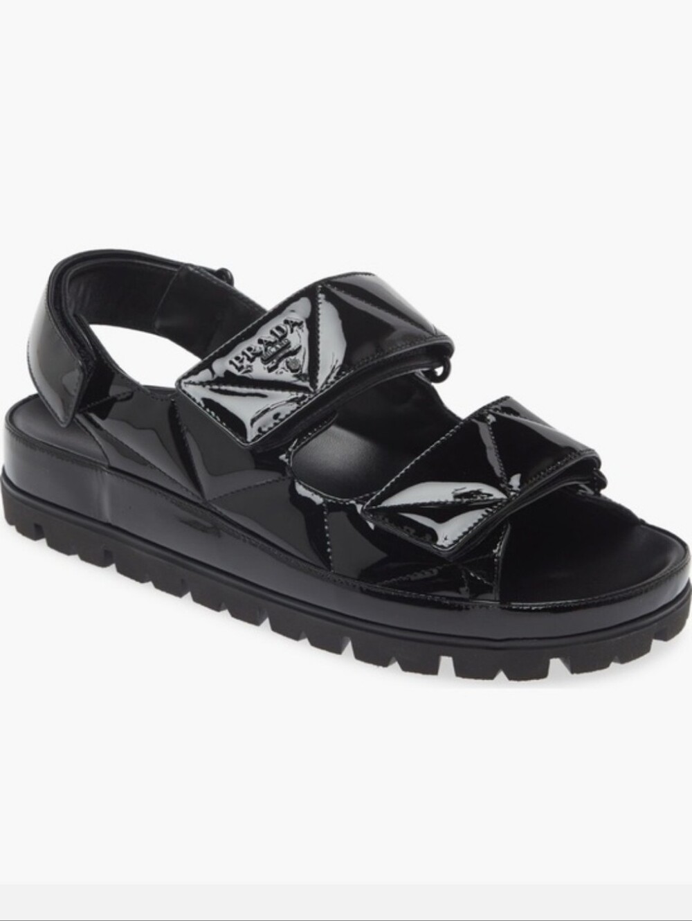 $1390 Prada Patent Quilted Leather Dad Sandals Black EU 38 US 8 BNIB